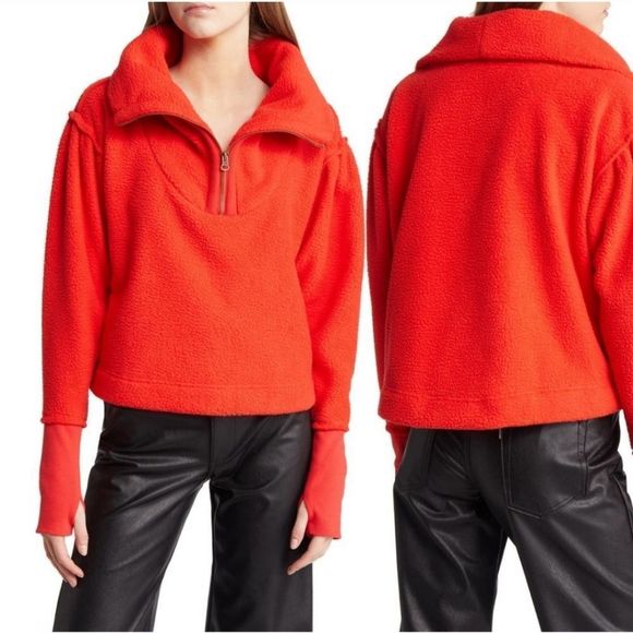 Free People Sweaters - NWT FREE PEOPLE Poppy Quarter Zip Sherpa Pullover XL